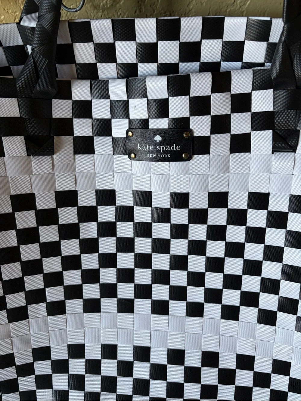 Kate Spade New York White Black Woven large tote bag